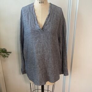 PURE NAVY Linen Marled Blue Minimalist Pullover Top Size XL